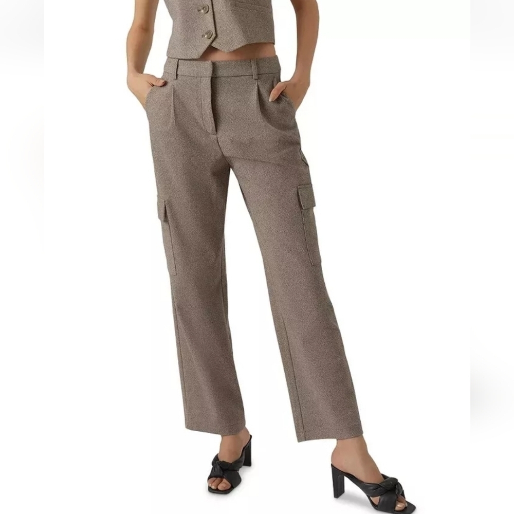 NWT Vero Moda VMPIA Straight Herringbone Pant in Light Grey Size 6